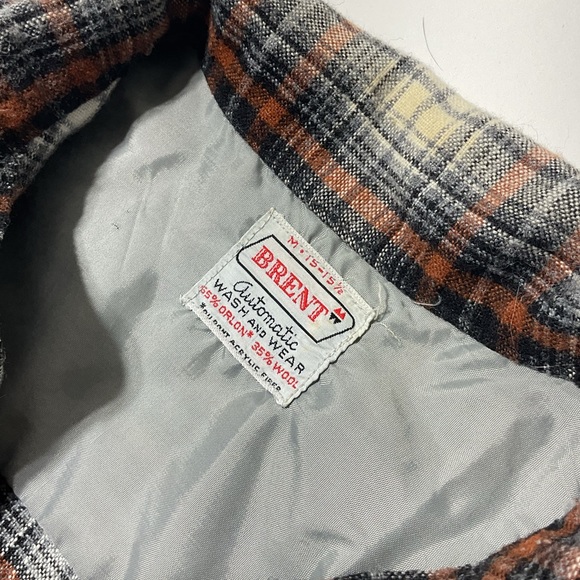 Vintage 1970s Brent Flannel Shirt Orange Black Tan Orlon Wool Men’s M Button - Picture 3 of 6